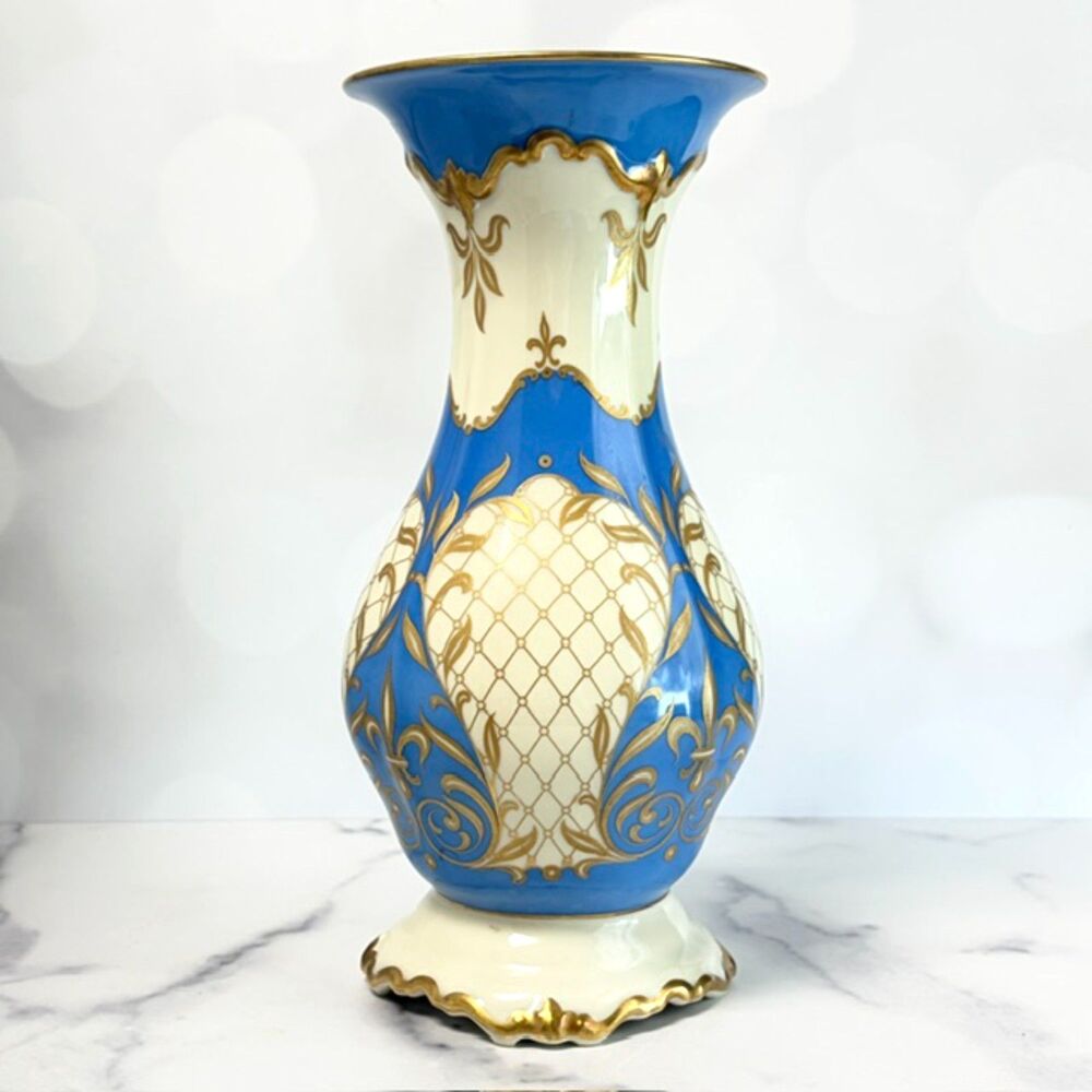 Vintage Rosenthal Pompadour Marquis Blue Gold Porcelain Vase 10.25" Rim Chip